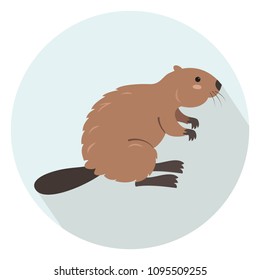 Cute beaver on blue background. Vector illustration.