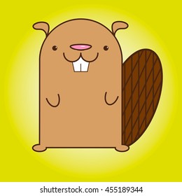 cute beaver. Beaver on a yellow background. Little beaver