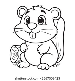 Cute Beaver Outline Coloring Page . This is a editable file .