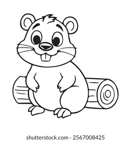 Cute Beaver Outline Coloring Page . This is a editable file .