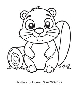 Cute Beaver Outline Coloring Page . This is a editable file .