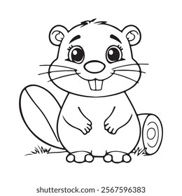 Cute Beaver Outline Coloring Page . This is a editable file .