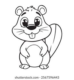 Cute Beaver Outline Coloring Page . This is a editable file .