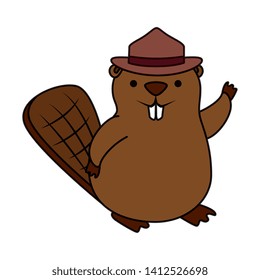 cute beaver with ranger hat mascot animal