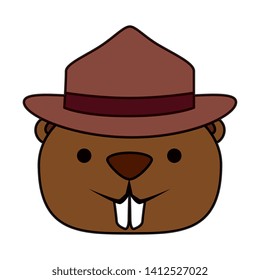 cute beaver with ranger hat mascot animal