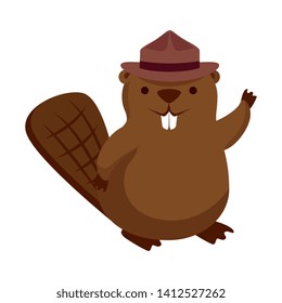 cute beaver with ranger hat mascot animal