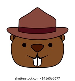 cute beaver with ranger hat mascot animal