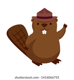 cute beaver with ranger hat mascot animal