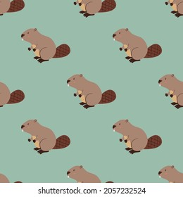 Cute beaver seamless pattern. Baby print. Vector illustration