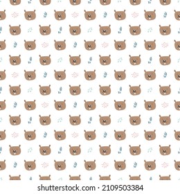 Cute Beaver Seamless pattern. Cartoon Animals in forest background. Vector illustration.