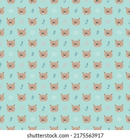 Cute Beaver Seamless pattern. Cartoon Animals in forest background. Vector illustration.