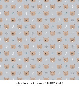 Cute Beaver Seamless pattern. Cartoon Animals in forest background. Vector illustration.