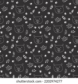 Cute Beaver Seamless pattern. Cartoon Animals in forest background. Vector illustration.