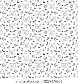 Cute Beaver Seamless pattern. Cartoon Animals in forest background. Vector illustration.