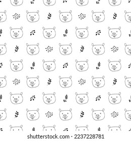 Cute Beaver Seamless pattern. Cartoon Animals in forest background. Vector illustration.