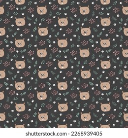 Cute Beaver Seamless pattern. Cartoon Animals in forest background. Vector illustration.