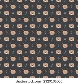 Cute Beaver Seamless pattern. Cartoon Animals in forest background. Vector illustration.