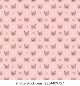 Cute Beaver Seamless pattern. Cartoon Animals in forest background. Vector illustration.