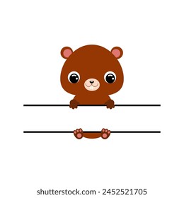 Cute beaver split monogram. Funny cartoon character for shirt, scrapbooking, greeting cards, baby shower, invitation. Bright colored childish stock vector illustration