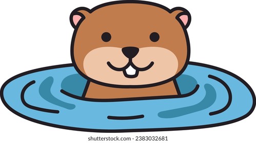 Cute beaver swimming in the pool