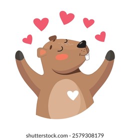 cute beaver, valentines day sticker, valentine, romance, love, tenderness, girl, surprise, beaver