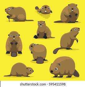 Cute Beaver Various Poses Cartoon Vector Illustration