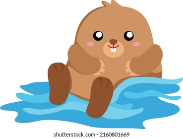 Cute Beaver In The Water Clipart