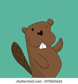 Cute beaver welcomes, character cartoon