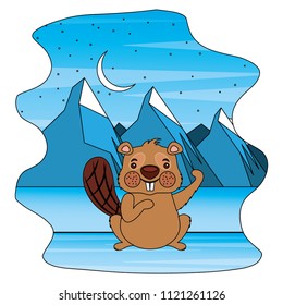 cute beaver in winter landscape