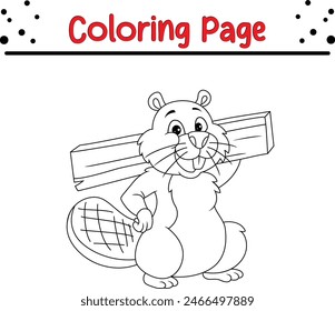 cute beaver with wood coloring book page for adults and kids