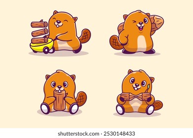 Cute Beaver With Woods Illustration Vector