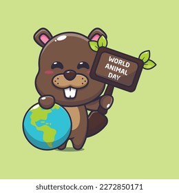 Cute beaver in world animal day cartoon vector illustration.
Vector cartoon Illustration suitable for poster, brochure, web, mascot, sticker, logo and icon.