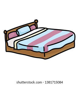 Cute bed cartoon vector illustration motif set. Hand drawn isolated domestic morning elements clipart for interior blog, cozy graphic, web buttons.