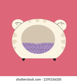 Cute bed for pets on white background. Cute bed for your favorite cats and dogs. An assortment of goods in the pet store. Flat cartoon vector illustration.Pet accessory, comfortable crib, basket 