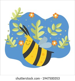 Cute Bee Activity Character Flat Cartoon Vector Template Design Illustration