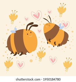 Cute Bee Activity Character Flat Cartoon Vector Template Design Illustration