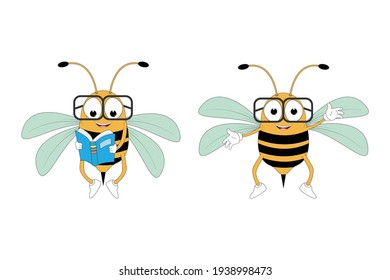 cute bee animal cartoon, simple vector illustration
