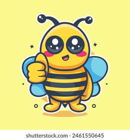 cute bee animal character mascot with thumb up hand gesture isolated cartoon