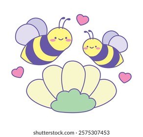 cute bee animals in love isolated