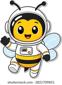 Cute bee astronaut wearing space suit cartoon mascot vector illustration, bee, astronaut, space, suit, mascot, character, cute, icon, symbol