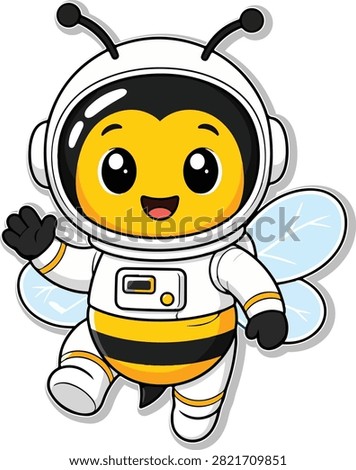 Cute bee astronaut wearing space suit cartoon mascot vector illustration, bee, astronaut, space, suit, mascot, character, cute, icon, symbol