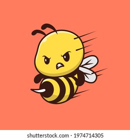 Cute Bee Attack Cartoon Vector Icon Illustration. Animal Wildlife Icon Concept Isolated Premium Vector. Flat Cartoon Style