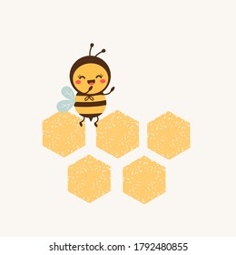 Abeja con icono de colmena aislada en ilustración vectorial de fondo. Caricatura divertida, diseño plano.