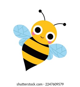 Cute bee with big eyes and cheeks. Forest or garden insect, bug for children. Funny childish characters. Nature animal for prints, clothes, stickers, textile, baby shower. Cartoon vector