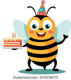 Cute Bee with Birthday Cake