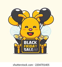 cute bee in black friday cartoon illustration