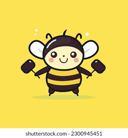 A cute bee with a black top and a yellow background.