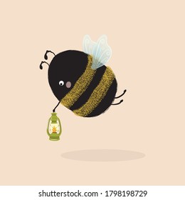 Cute bee at camp, vector illustration.