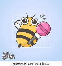 cute bee carrying lollipop,animal illustration,vector eps 10