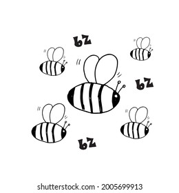 Cute Bee Cartoon Animal, baby and children print design Vector Illustration.
